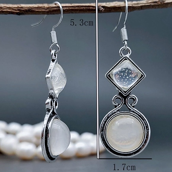 Any 4/$25! Silver Moonstone Gem Drop Earrings - Picture 4 of 6